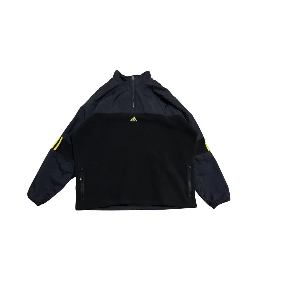 Adidas Fleece Windbreaker Jacket Mens XL Black 1/2 Zip Pullover Athletic Pockets